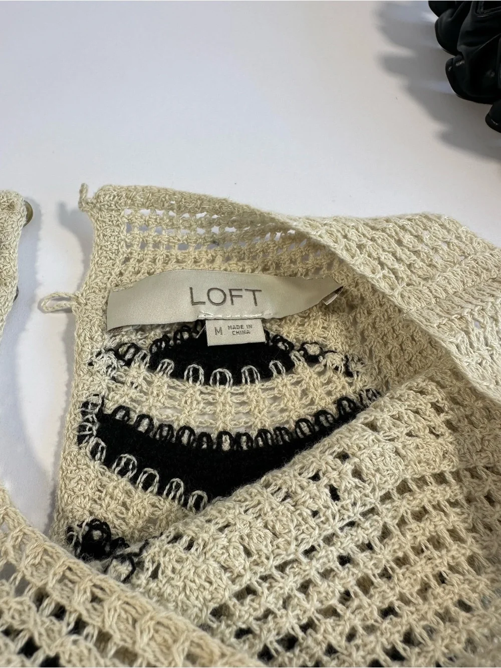 LOFT Black & Cream Crocheted Wave Tank